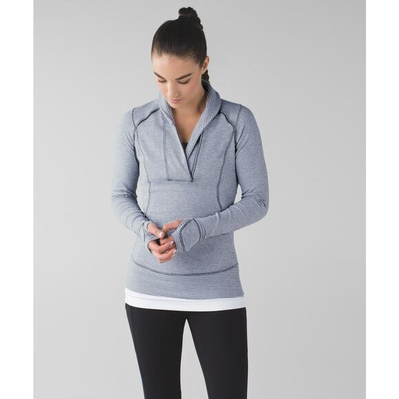 Lululemon Think Fast Pullover Mini Check Pique White Heathered Slate sz 4 - Picture 1 of 7